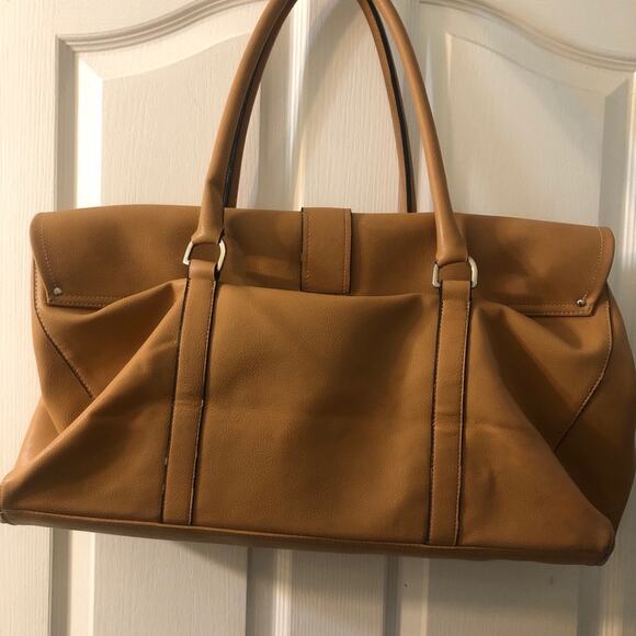 Tan PU Leather Satchel Weekender Duffle Bag - Picture 4 of 14